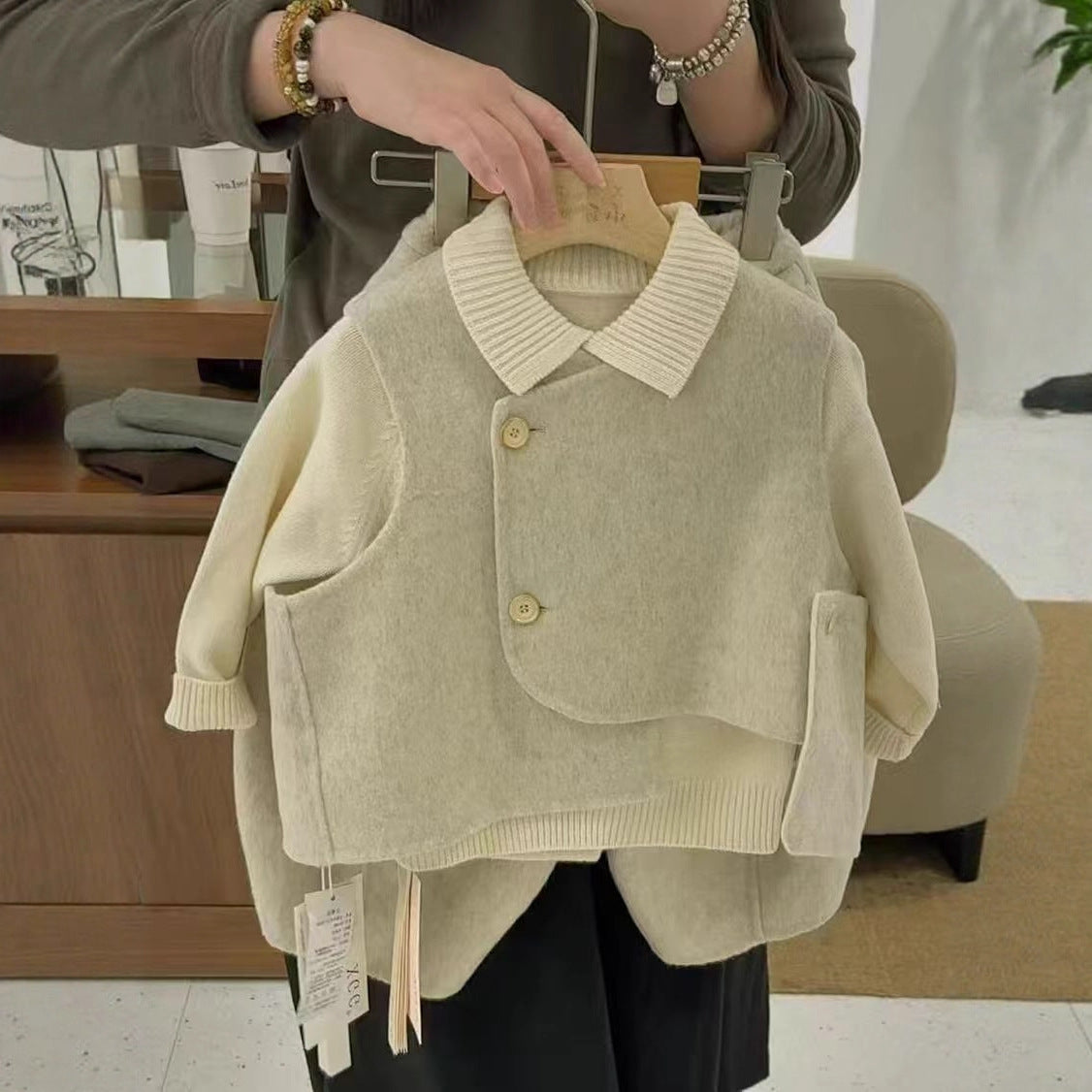 Conjunto de chaleco y pantalones de mezcla de lana para niños