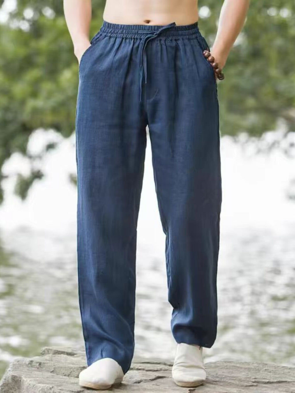 Pantalones casuales de lino de pierna recta para hombre