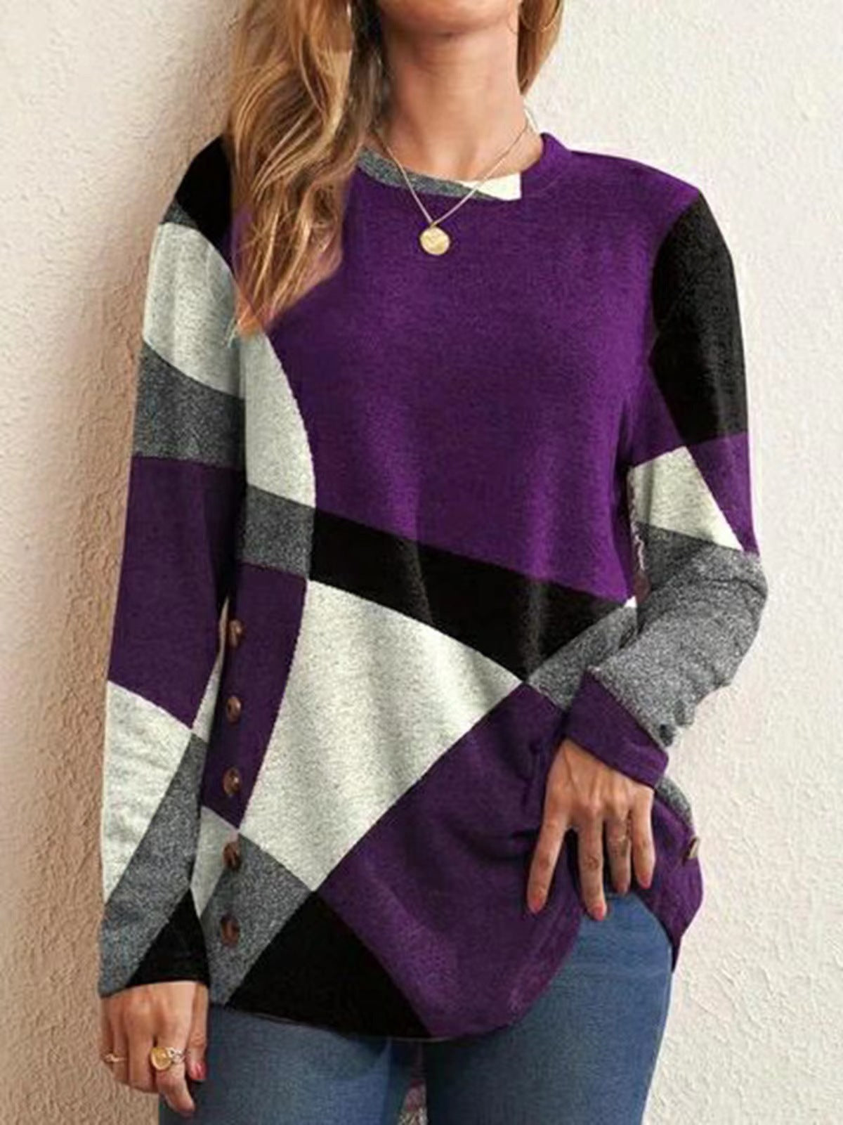 Camiseta de algodón con estampado geométrico para mujer