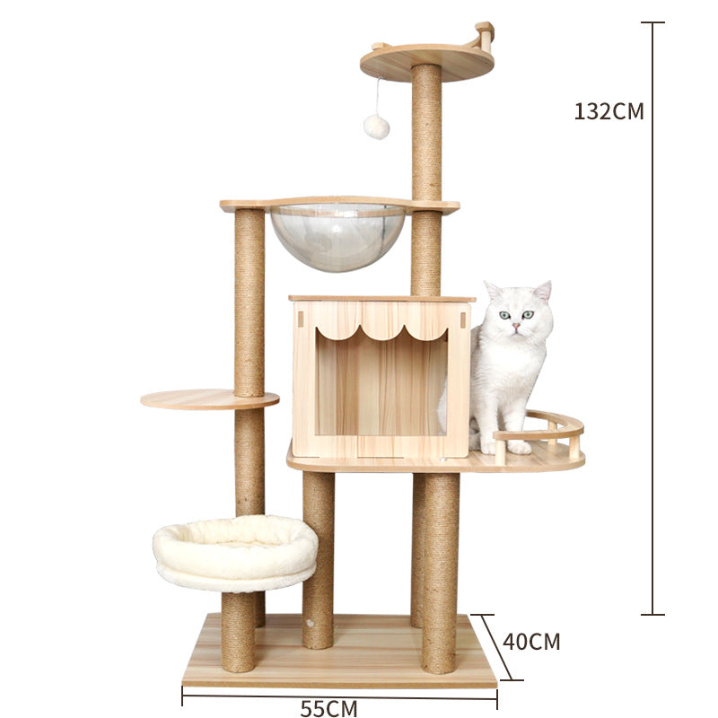 Torre para gatos con postes rascadores y cama