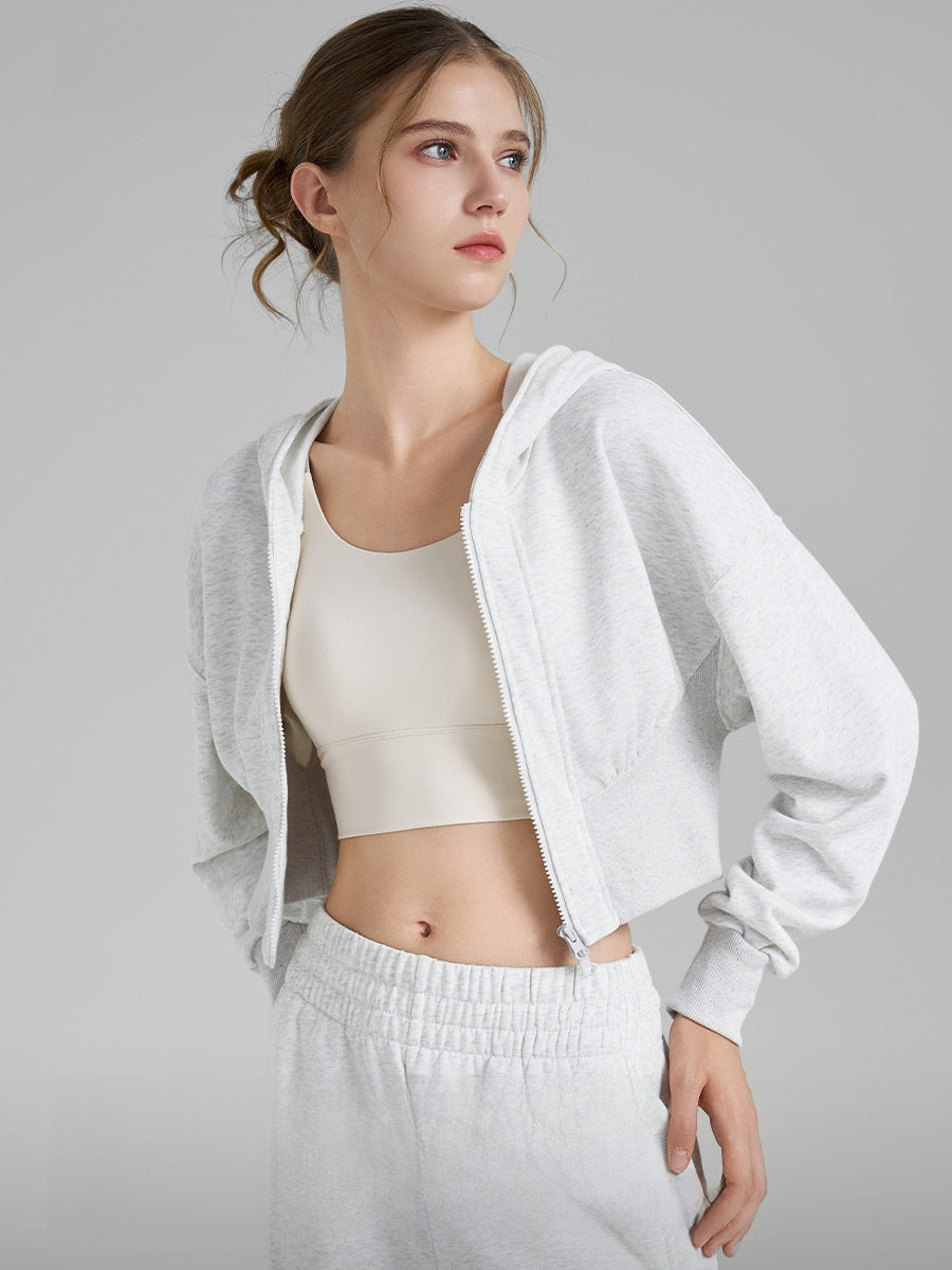 Hooded Yoga Fitness Top with Double Zipper