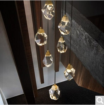 Lámpara de araña de cristal de cobre posmoderna para sala de estar