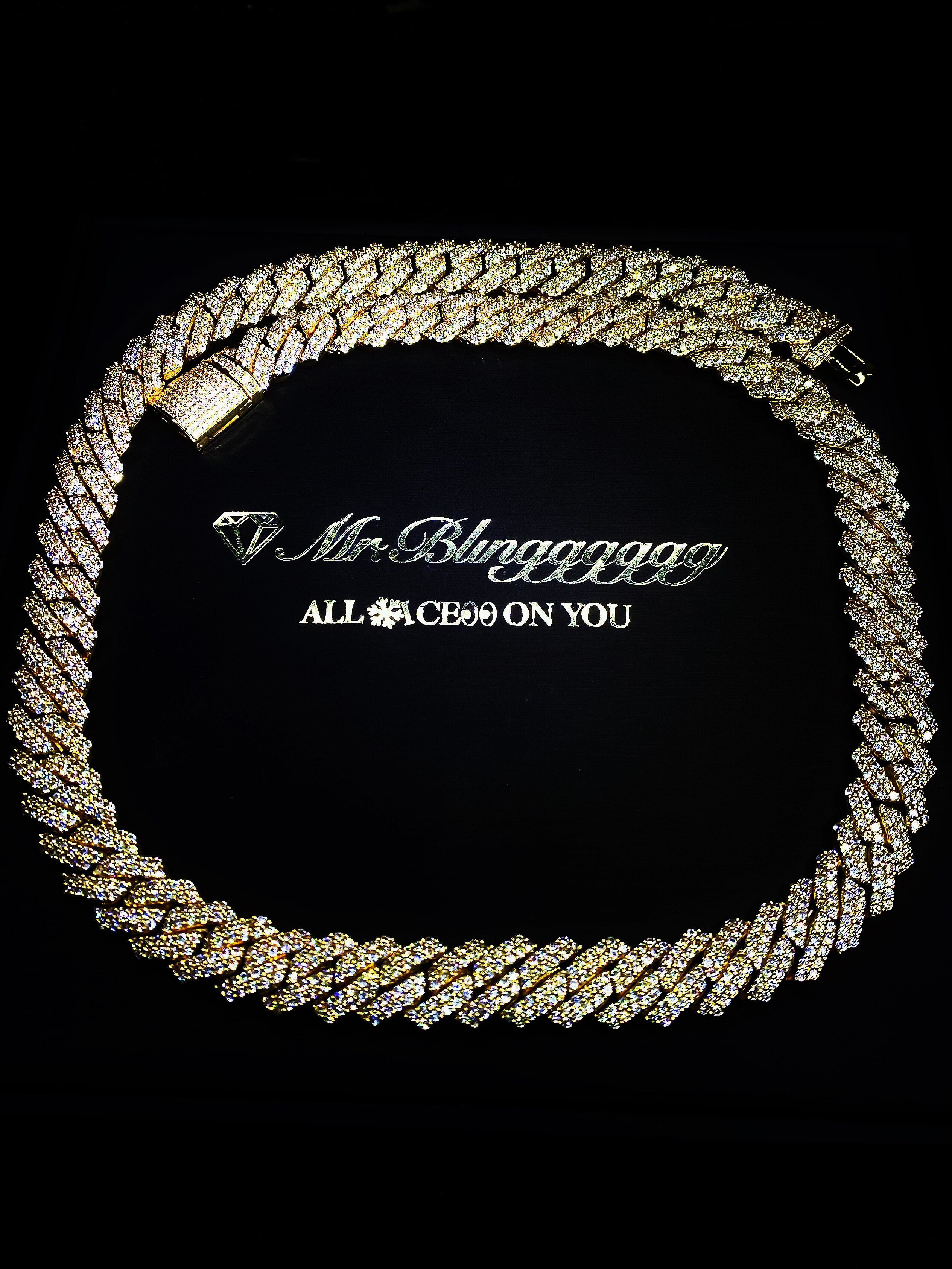 Collar de cadena cubana de diamantes de doble ala