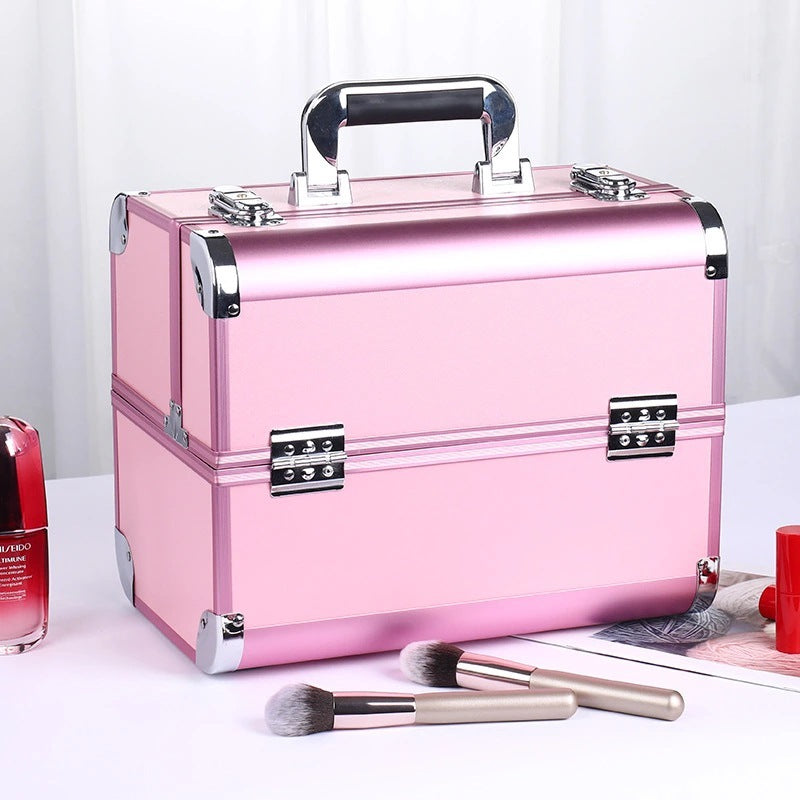 Caja de almacenamiento de maquillaje profesional de aleación de aluminio para herramientas de belleza