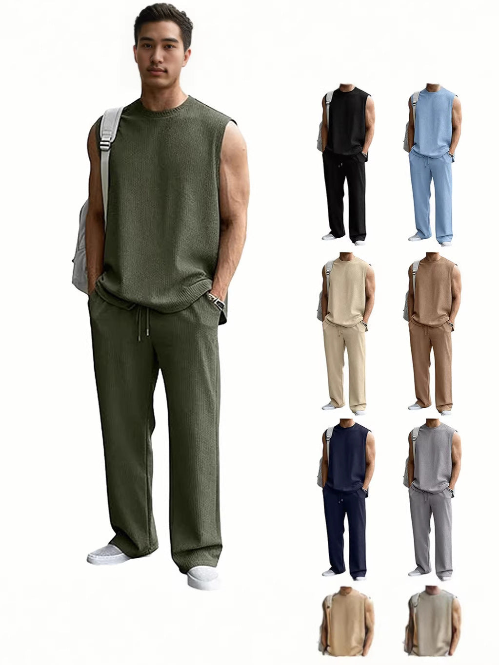 Men's Jacquard Ribbed Tank Top and Pants Set