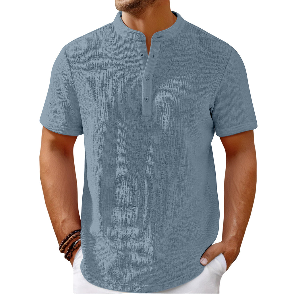 Camisa Henley de rayas de lino de algodón retro para hombre