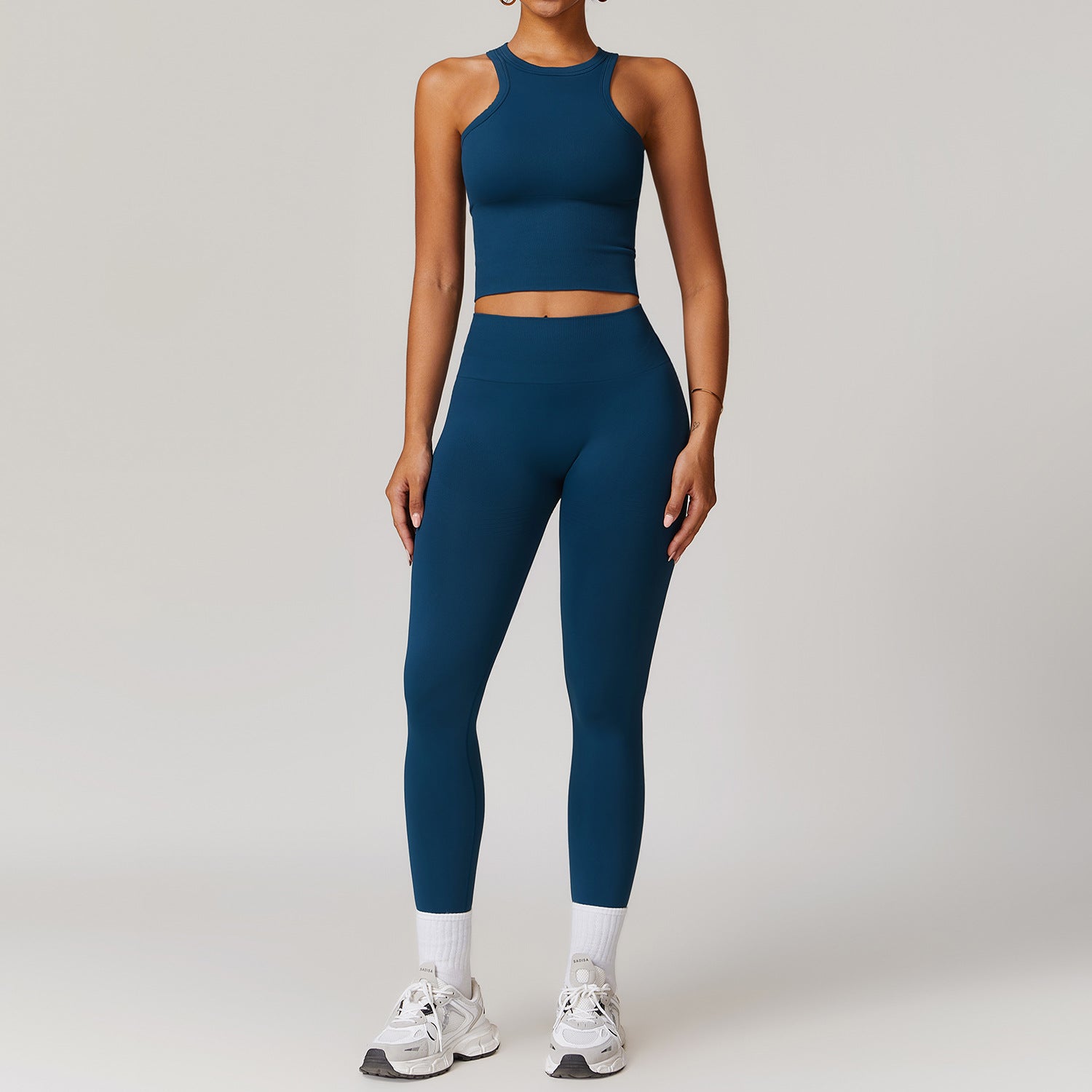 Conjunto de yoga Racerback sin costuras con cintura acanalada
