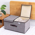 Foldable Fabric Storage Box with Double Lid