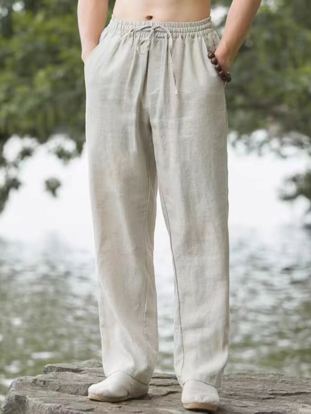 Pantalones casuales de lino de pierna recta para hombre