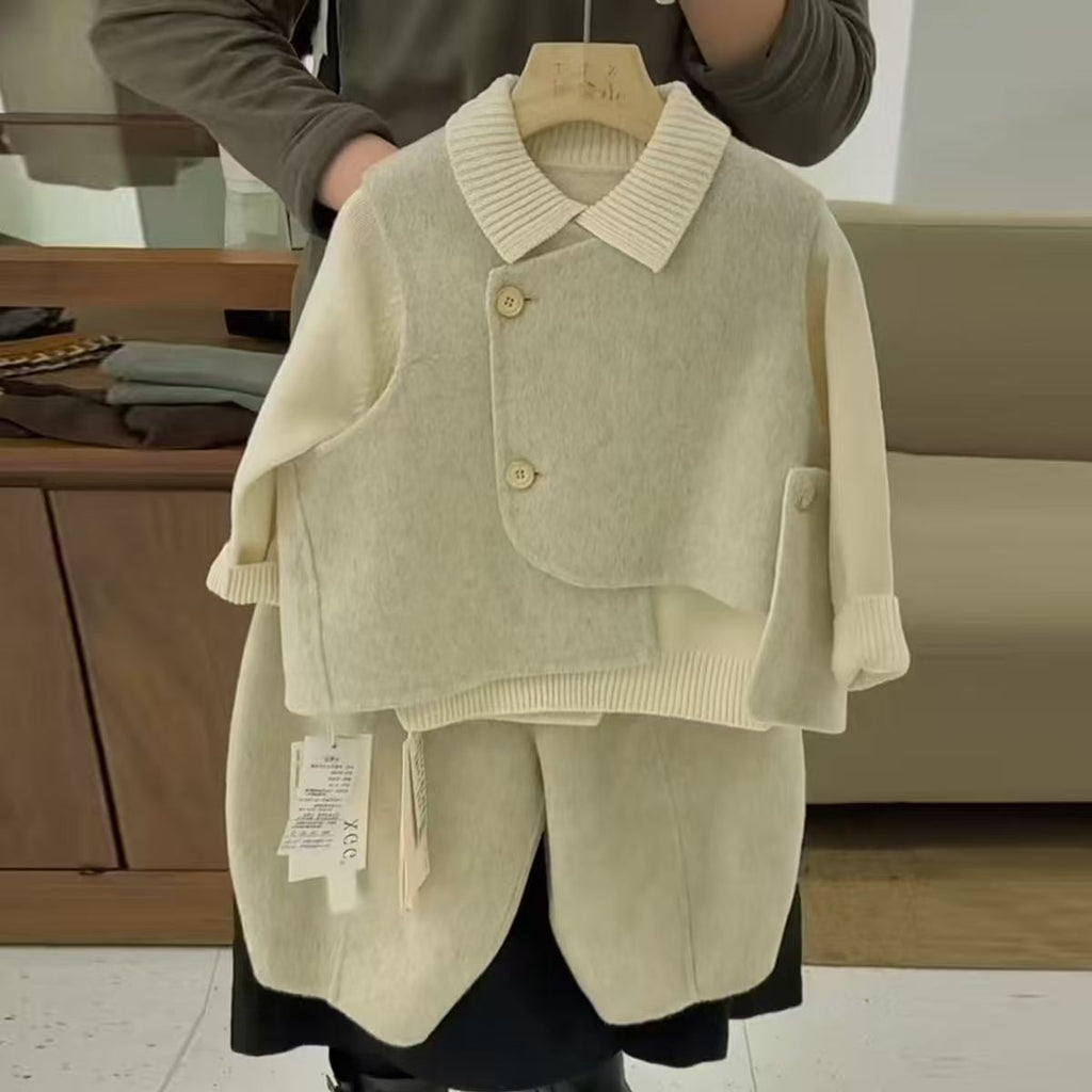 Conjunto de chaleco y pantalones de mezcla de lana para niños