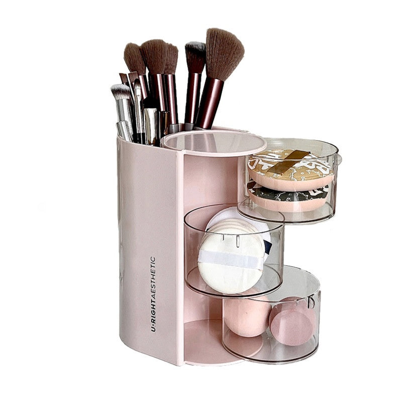 Organizador de brochas de maquillaje giratorio con almacenamiento de polvo
