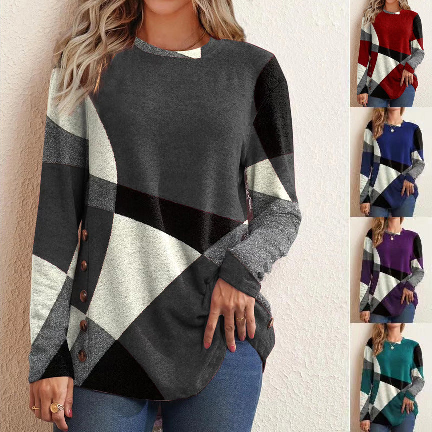 Camiseta de algodón con estampado geométrico para mujer