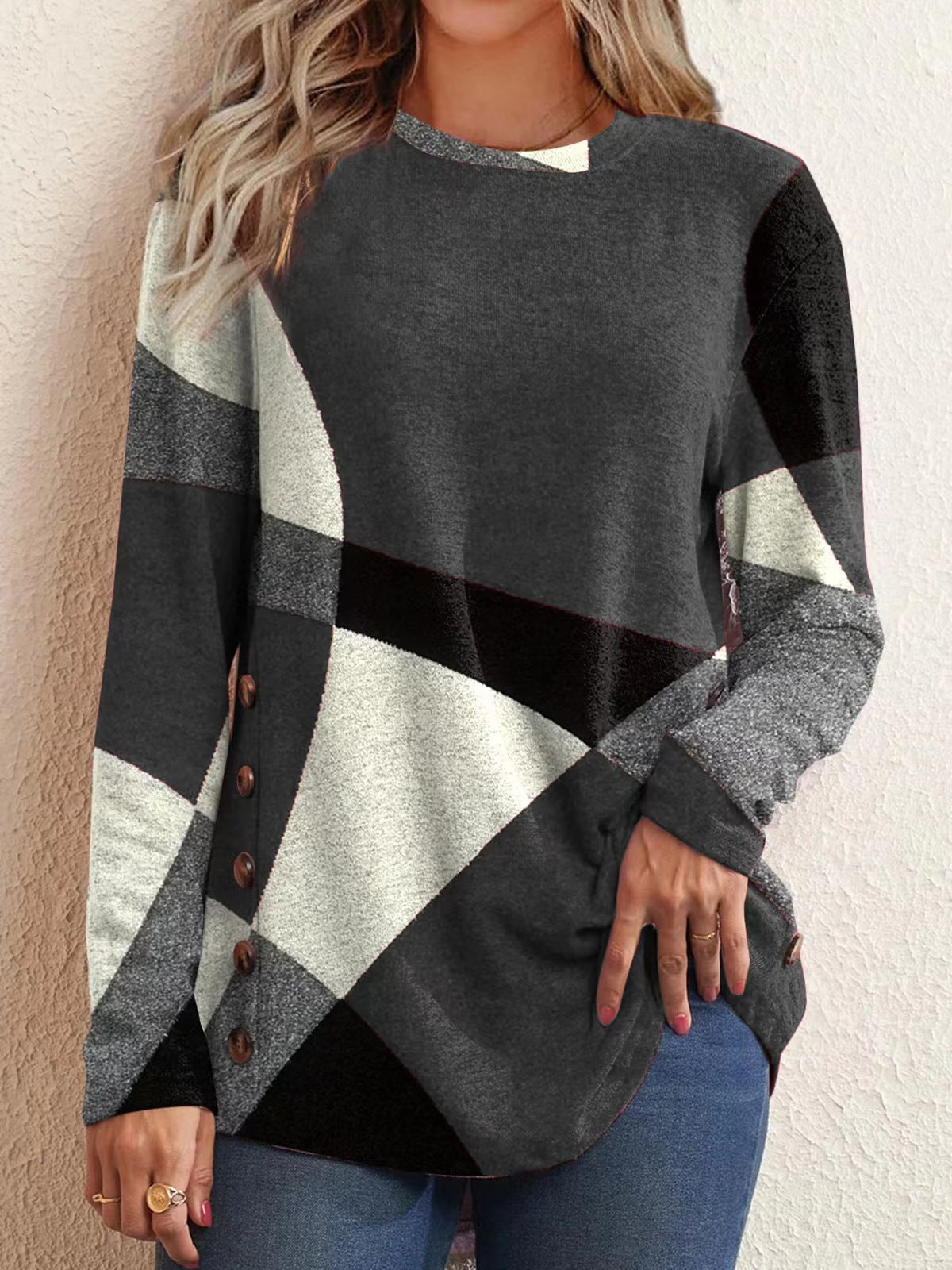 Camiseta de algodón con estampado geométrico para mujer
