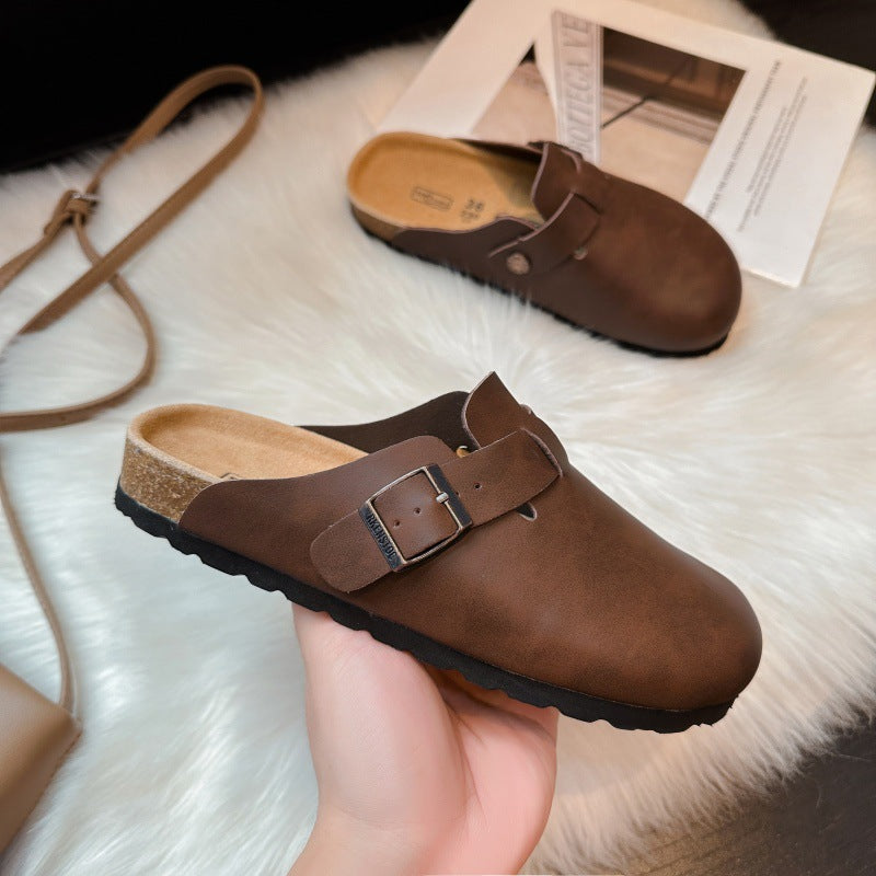 Zapatos sin cordones de cuero genuino para la cama de corcho