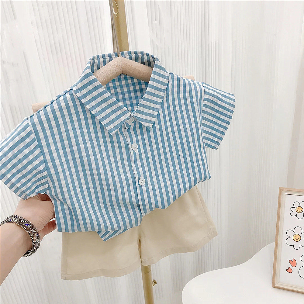 Conjunto de camisa y pantalones cortos a cuadros para niños