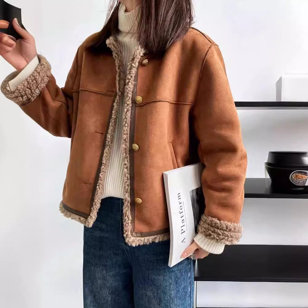 High-End Small Fragrant Lamb Plush Outwear Women's Winter Short Fur One-Piece Jacket