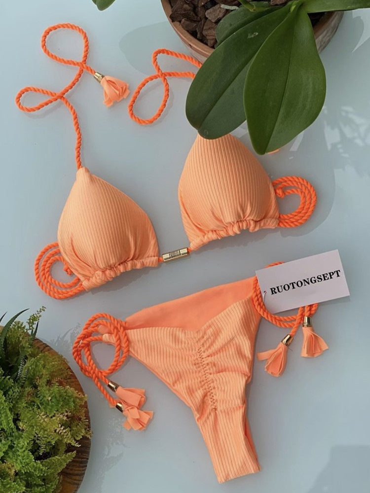 New Sexy Vacation Bikini, Hot Spring Two-Piece Solid Color Swimsuit