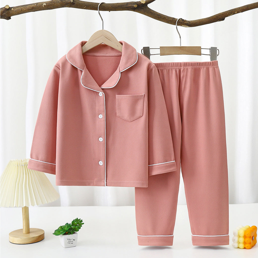 Conjunto de pijama de solapa de manga larga para niños