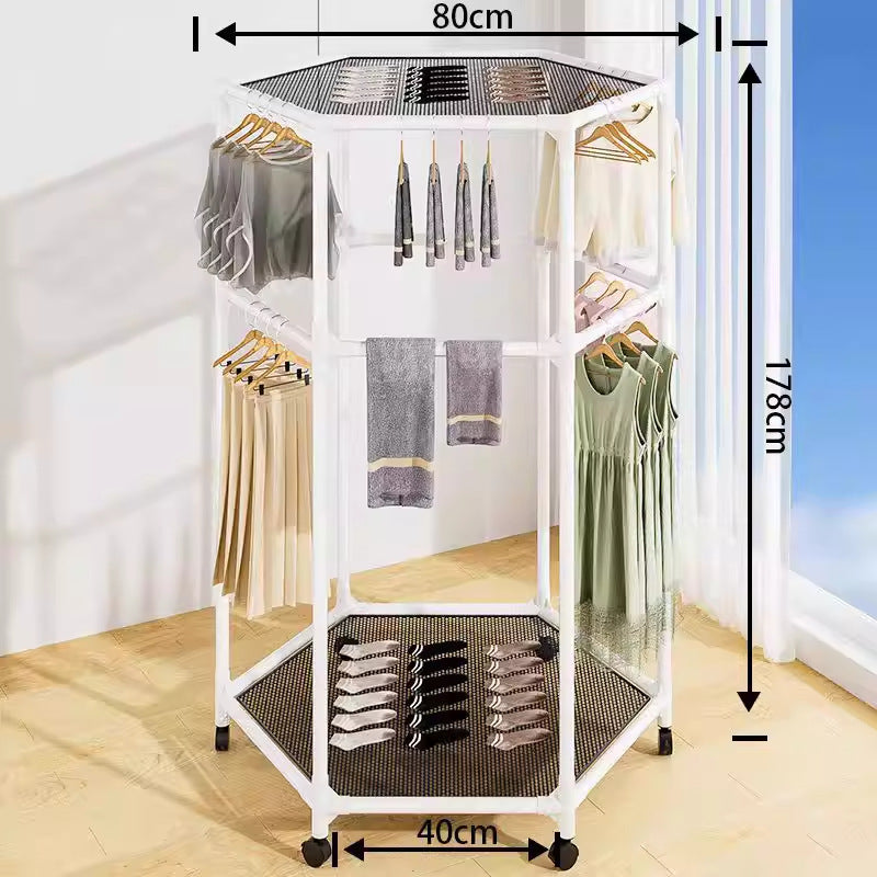 Rotating Hexagonal Clothes Drying Rack with Wheels