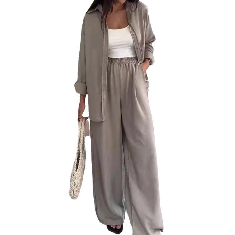 Conjunto de dos piezas de pantalones casuales de pierna ancha para mujer