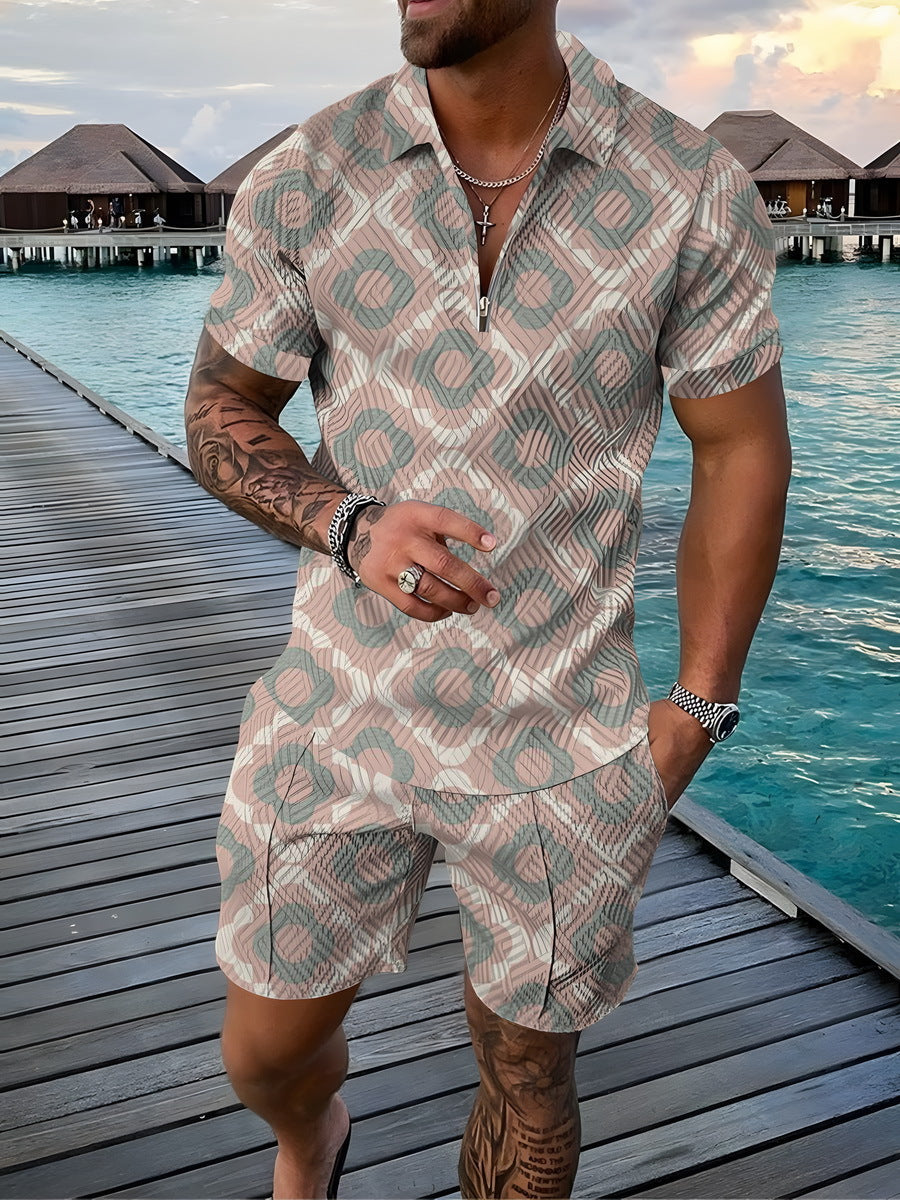 Casual Short Sleeve Shirt and Pants Set