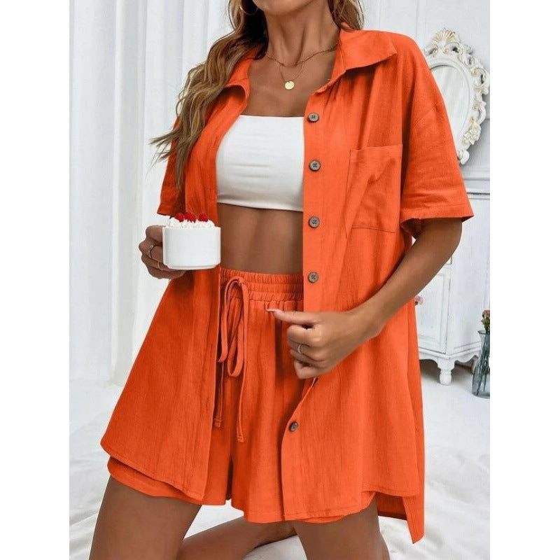 Casual Short Sleeve Shirt and Shorts Set