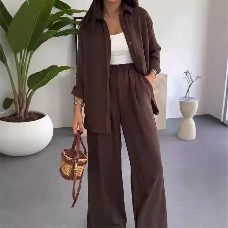 Conjunto de dos piezas de pantalones casuales de pierna ancha para mujer