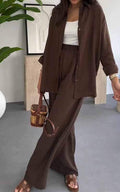 Conjunto de dos piezas de pantalones casuales de pierna ancha para mujer