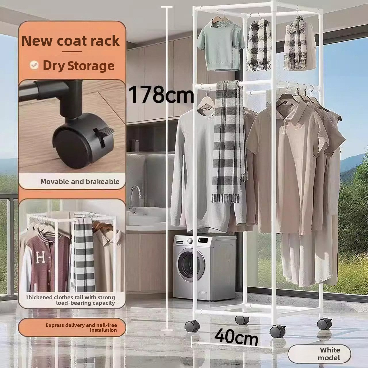 Rotating Hexagonal Clothes Drying Rack with Wheels