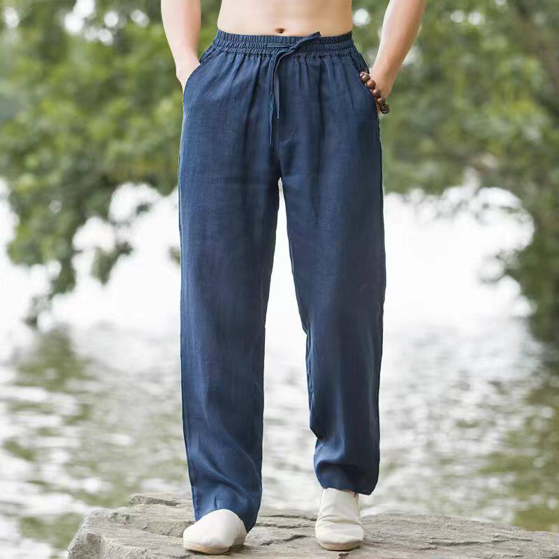 Pantalones casuales de lino de pierna recta para hombre