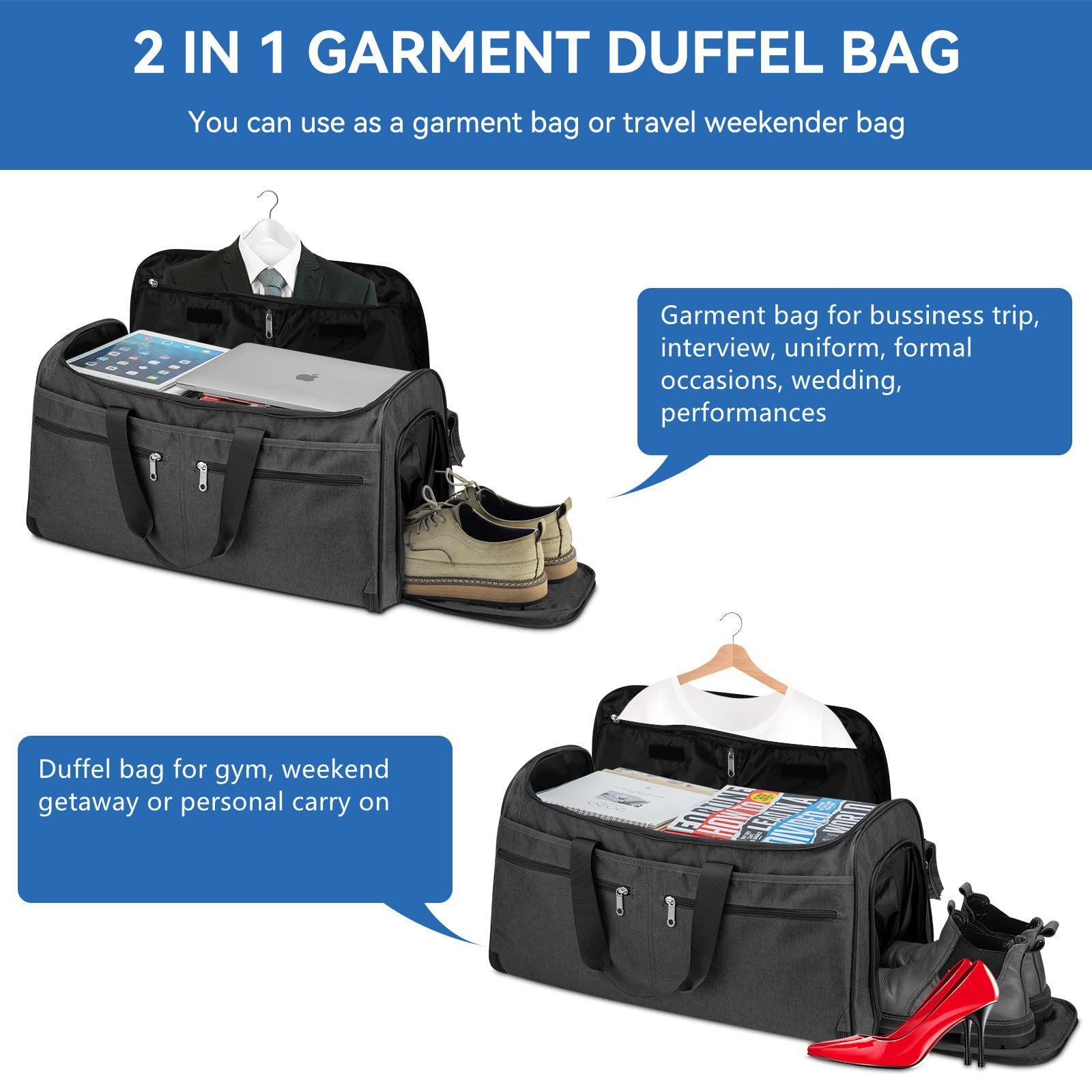 Travel Garment Bag with Shoe Compartment