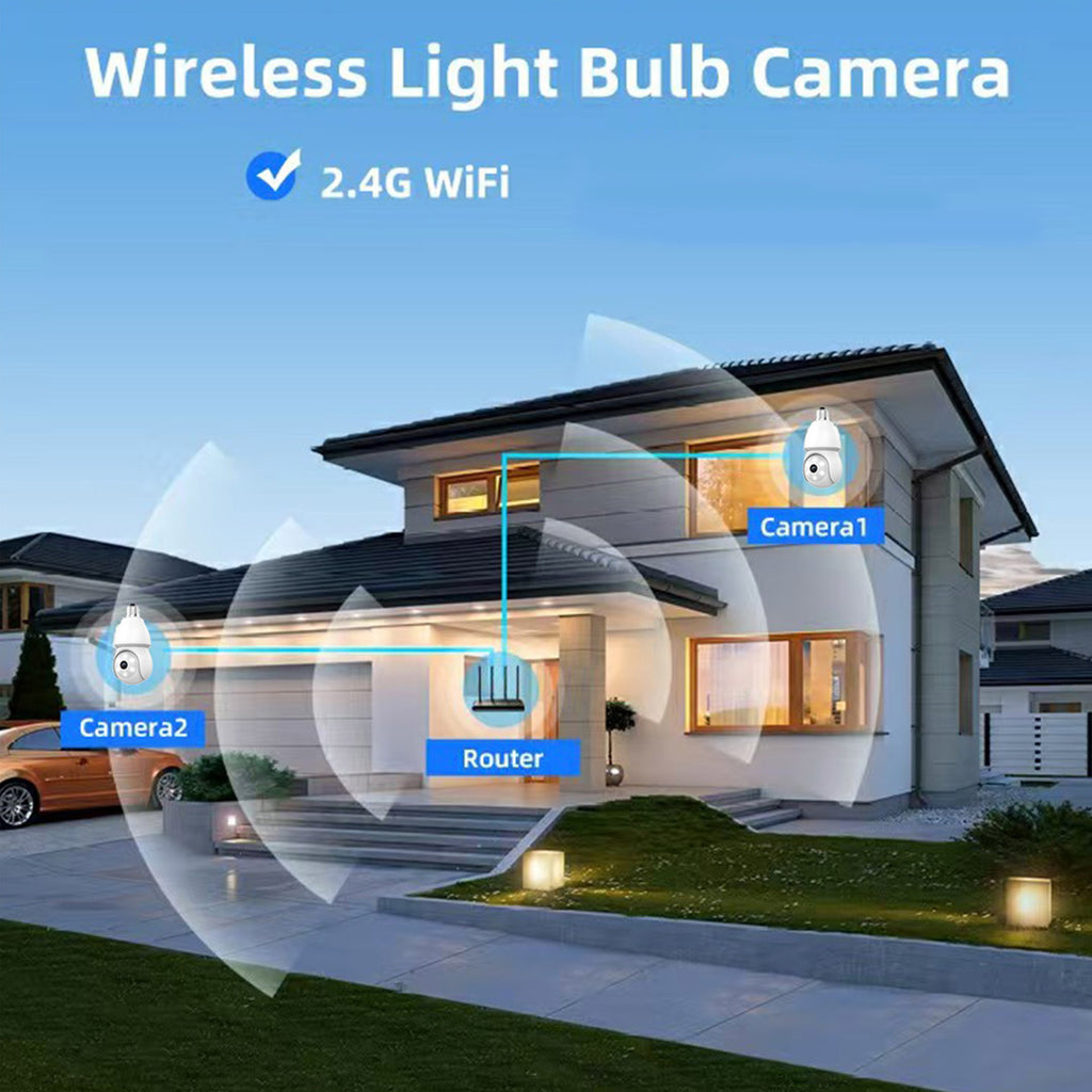 Cámara de vigilancia con bombilla, visión nocturna de 360 grados