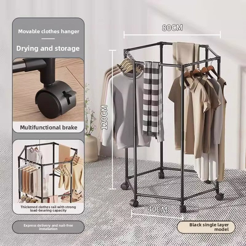 Rotating Hexagonal Clothes Drying Rack with Wheels