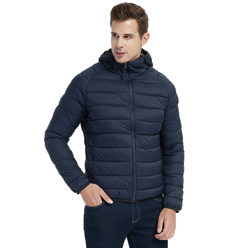 Chaqueta acolchada de algodón con cuello alto y capucha para hombre