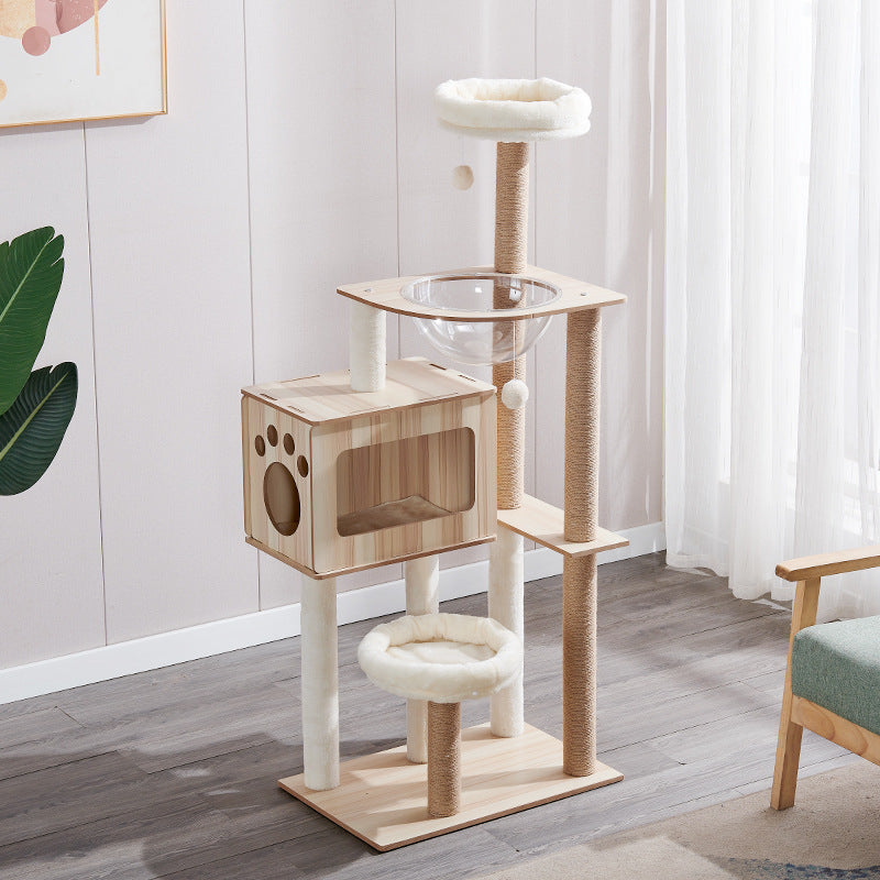 Torre para gatos con postes rascadores y cama