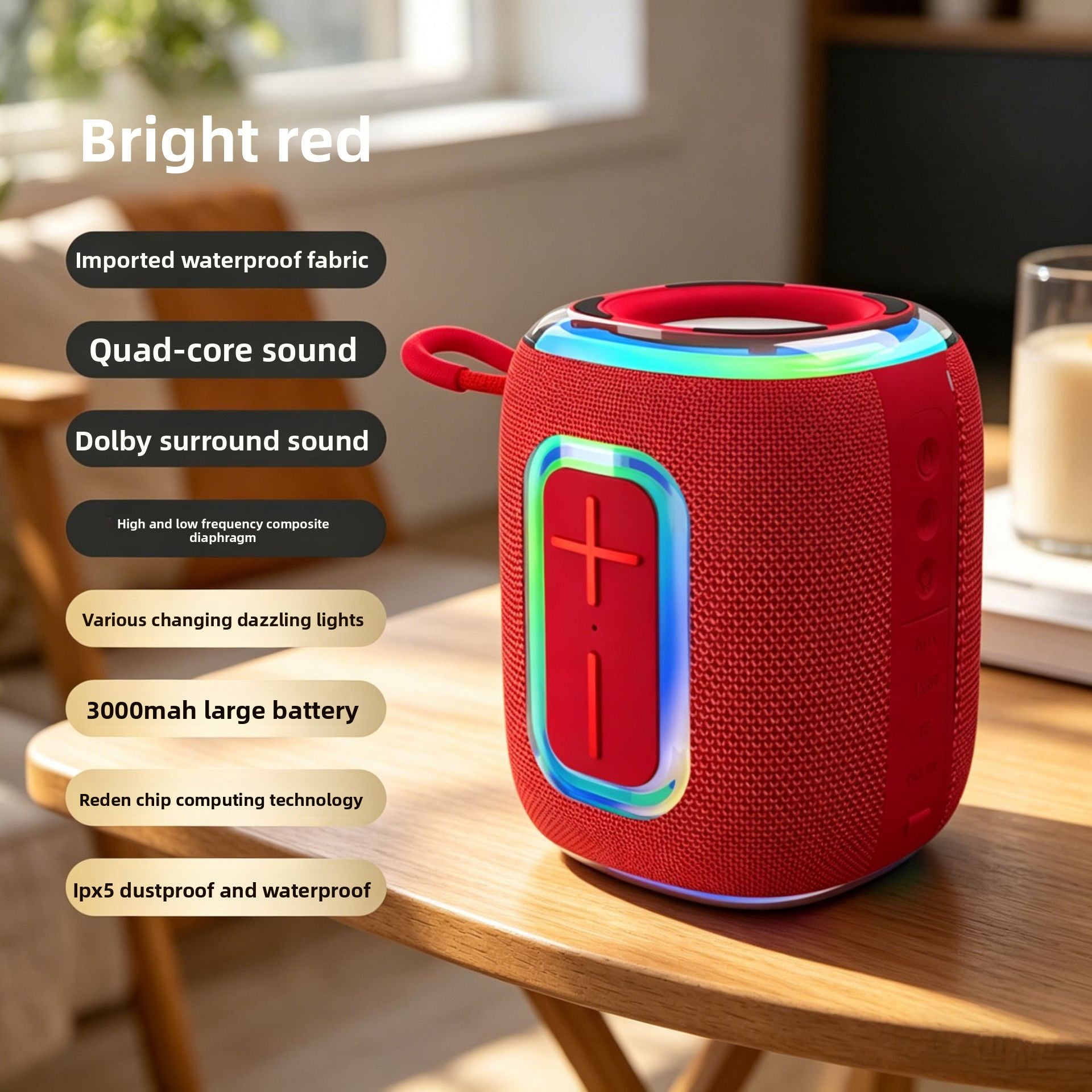 Altavoz Bluetooth RGB inalámbrico con graves pesados