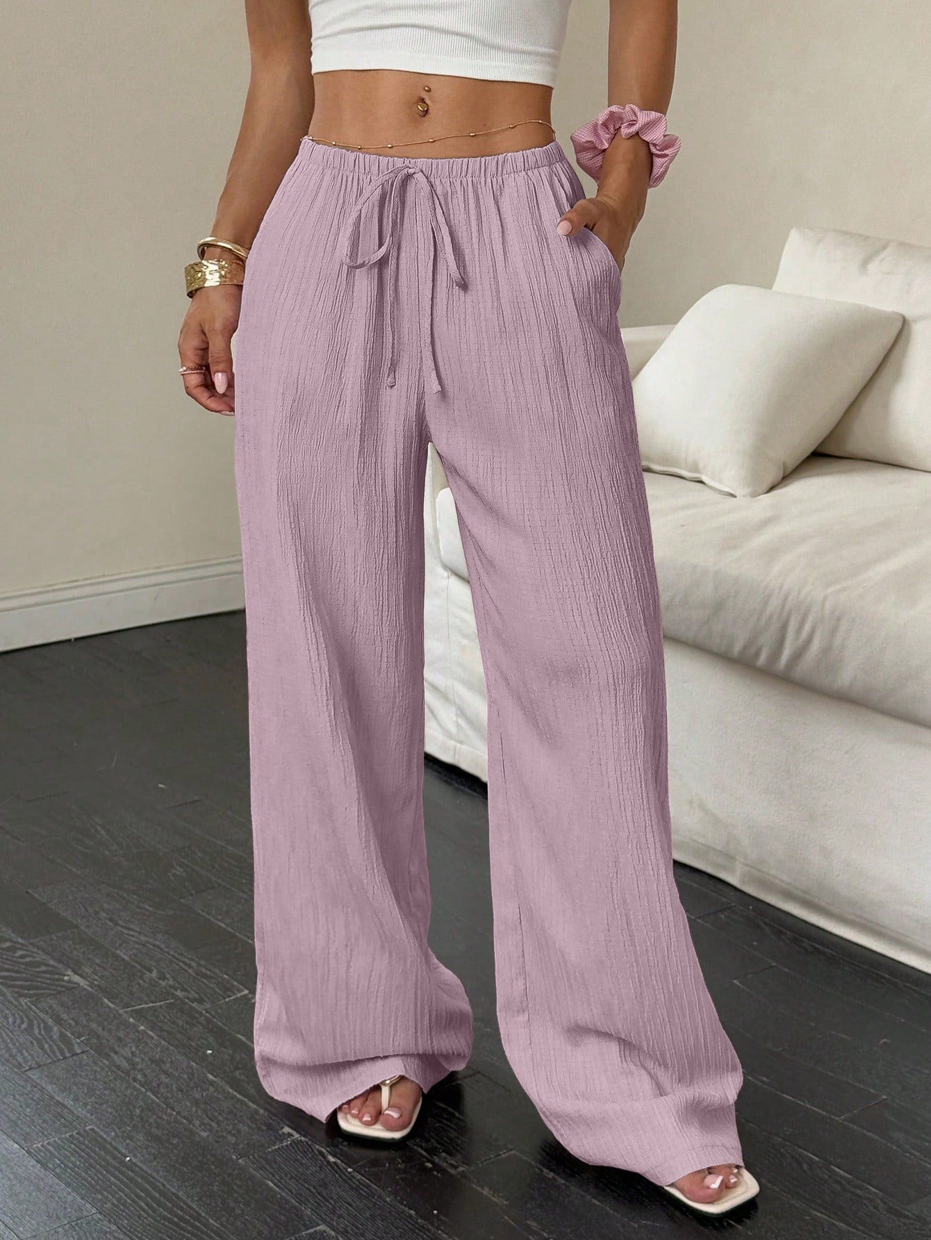 Pantalones casuales para mujer con bolsillos diagonales