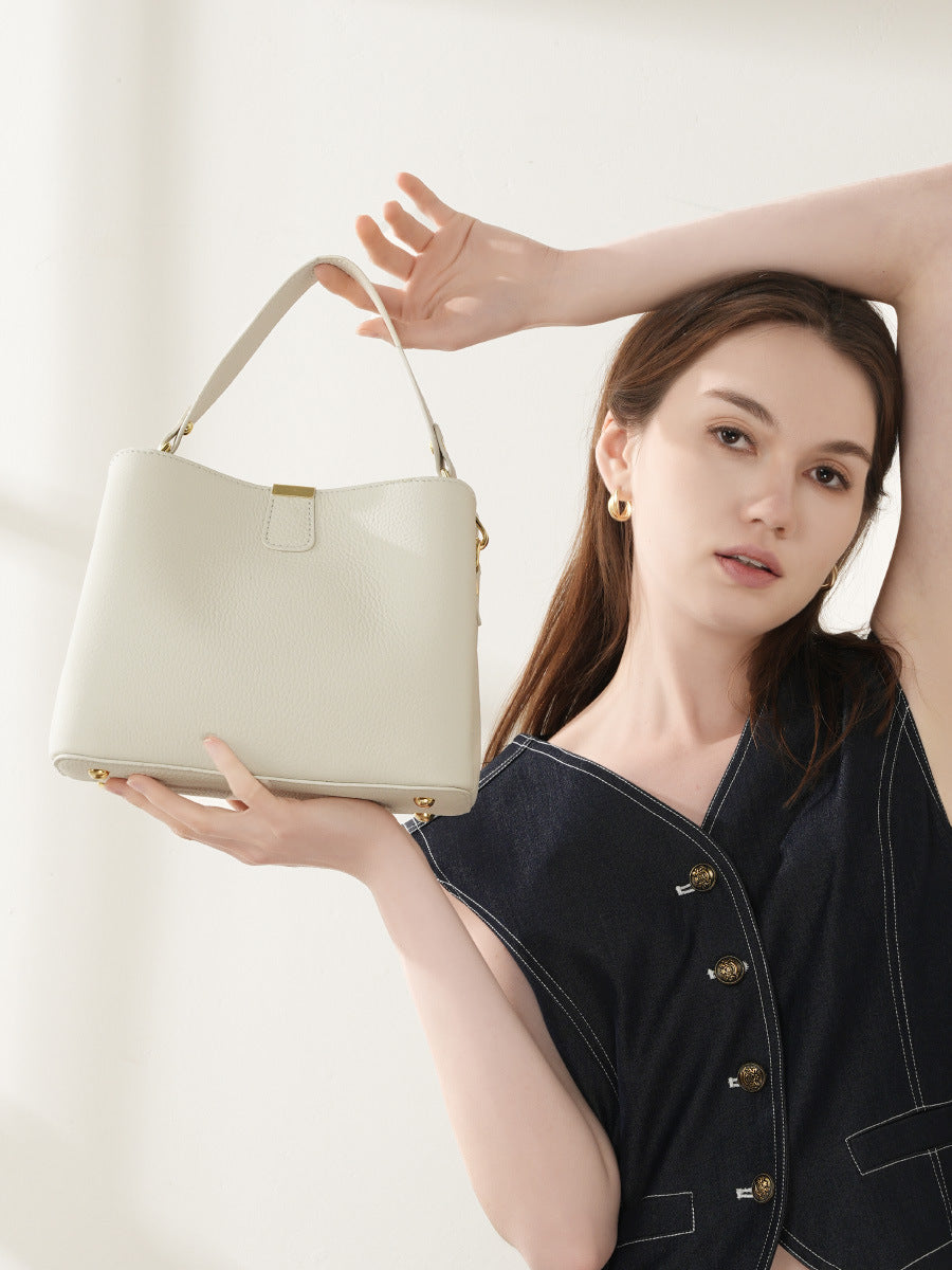 Genuine Leather Bucket Bag Shoulder Crossbody Handbag
