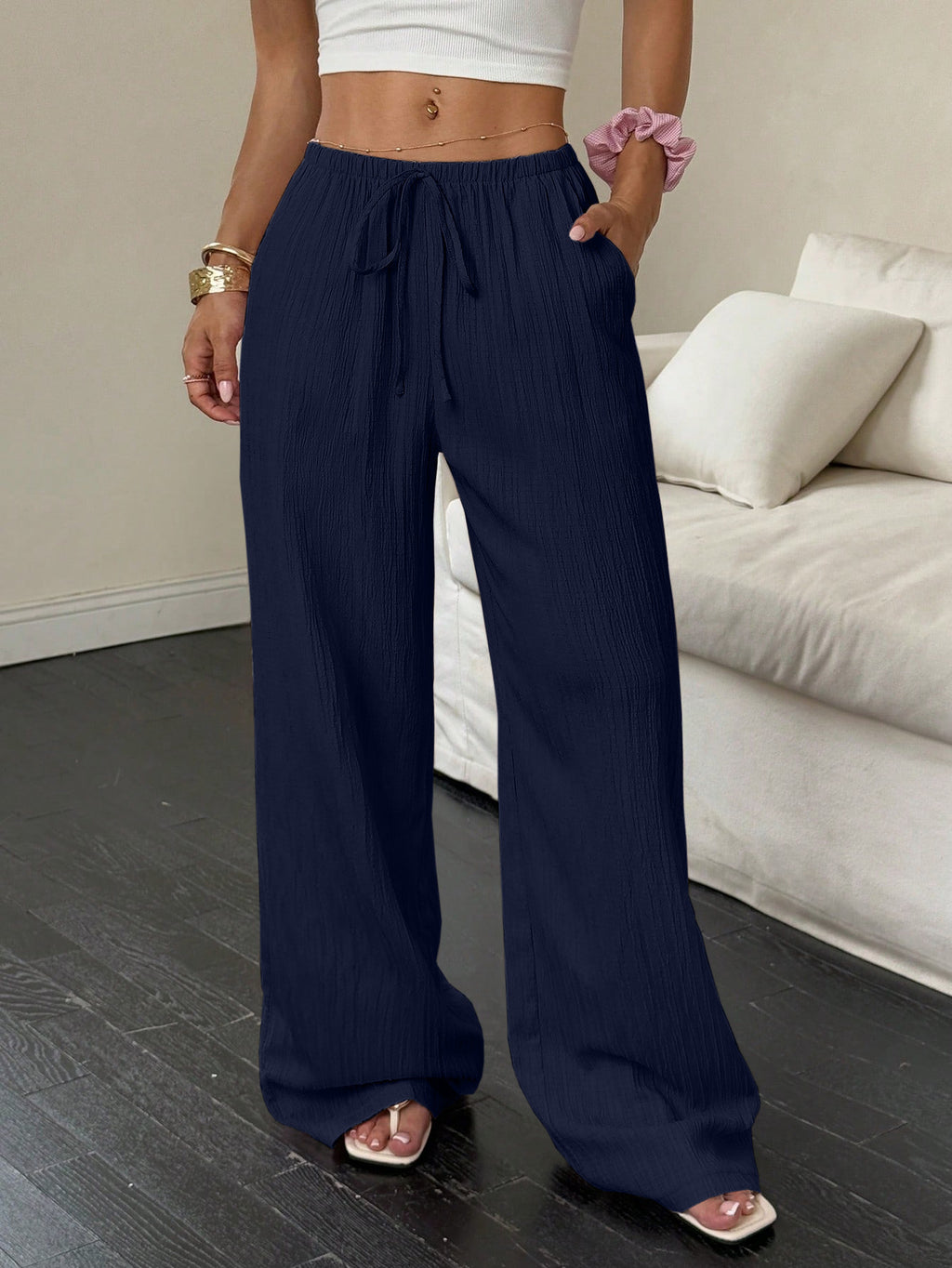 Pantalones casuales para mujer con bolsillos diagonales
