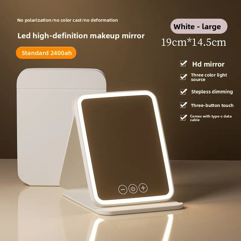 Espejo de maquillaje LED plegable con luz ajustable