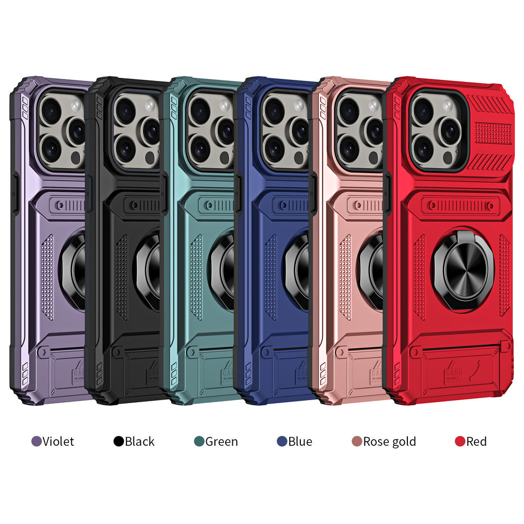 Funda magnética para teléfono con ranura para tarjeta y soporte para anillo