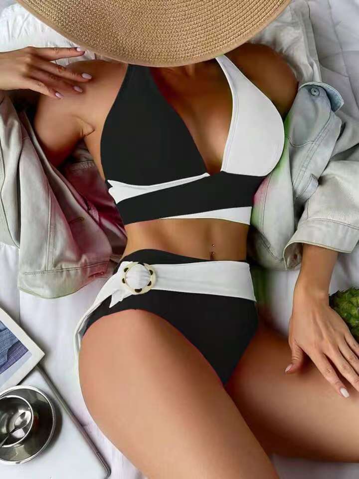 Color-Blocked Halterneck Bikini Set