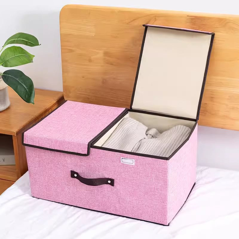 Foldable Fabric Storage Box with Double Lid