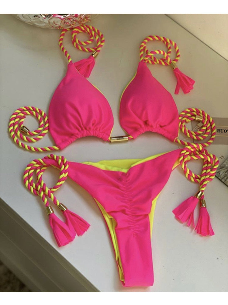 New Sexy Vacation Bikini, Hot Spring Two-Piece Solid Color Swimsuit