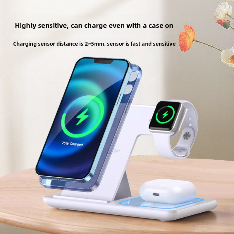 Estación de carga inalámbrica plegable 3 en 1 para auriculares, reloj y teléfono