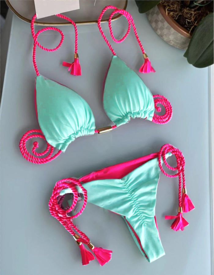 New Sexy Vacation Bikini, Hot Spring Two-Piece Solid Color Swimsuit