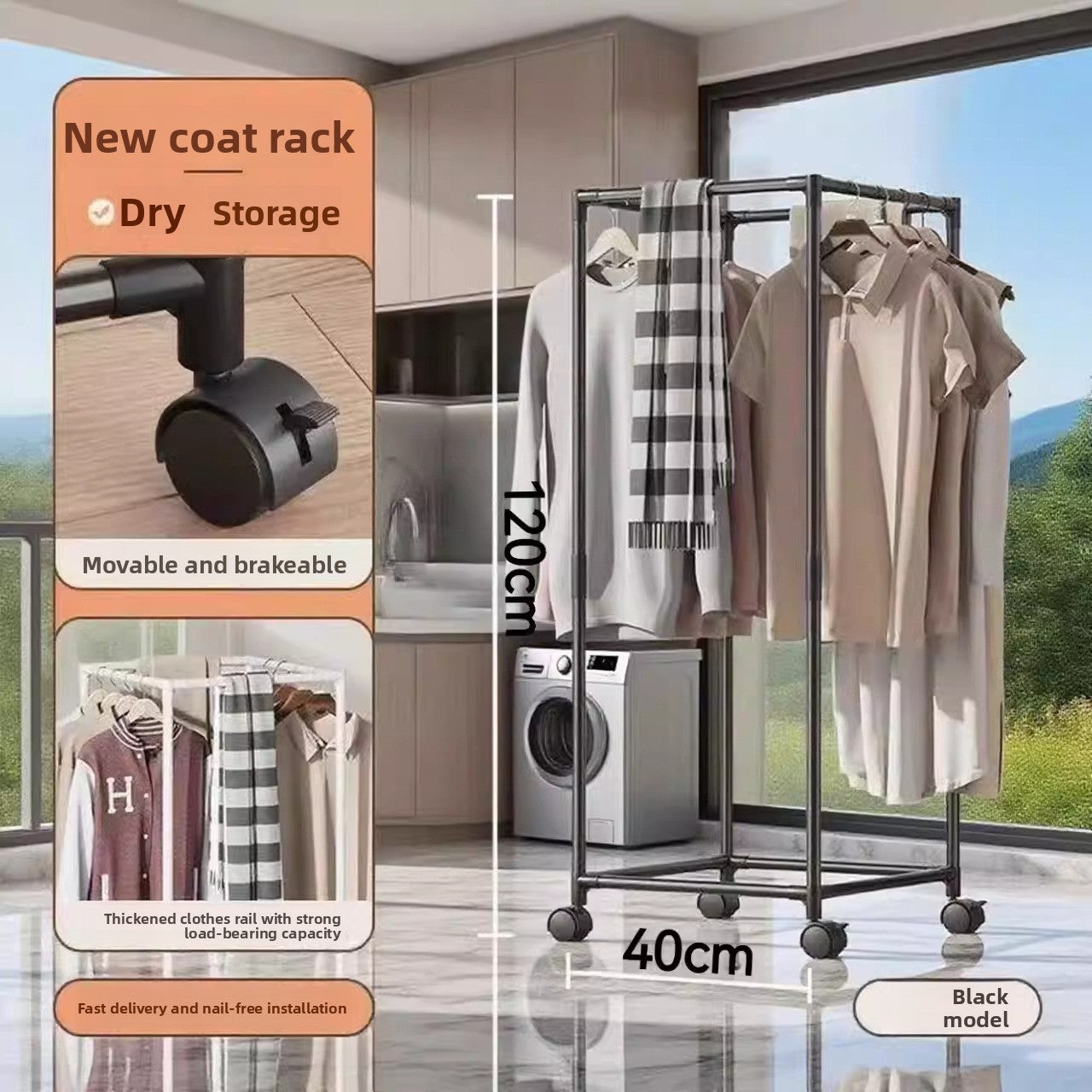 Rotating Hexagonal Clothes Drying Rack with Wheels