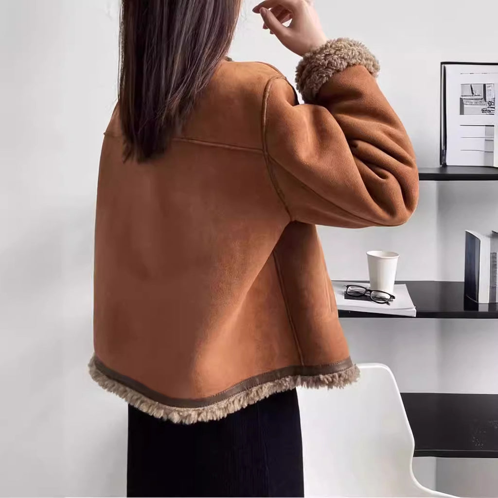 High-End Small Fragrant Lamb Plush Outwear Women's Winter Short Fur One-Piece Jacket