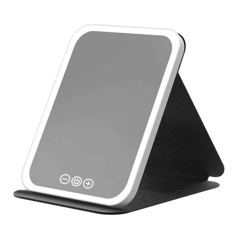 Espejo de maquillaje LED plegable con luz ajustable
