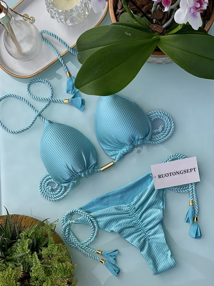 New Sexy Vacation Bikini, Hot Spring Two-Piece Solid Color Swimsuit